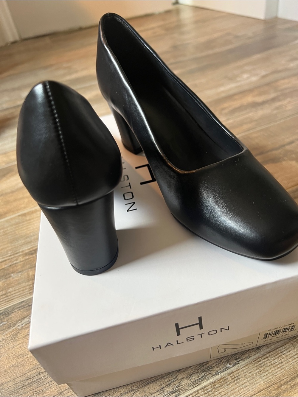 Halston Heritage Black Leather Block Heel Pumps